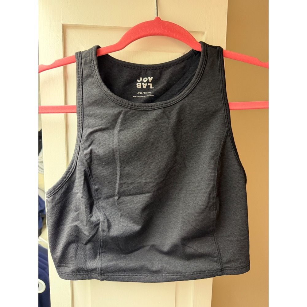 Joy Lab Womens Cropped Workout Top Charcoal Heather Cross Back Tank Large